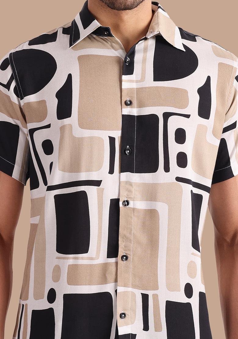 TerraDesi Urban Nomad Geometric Block Print Viscose Shirt