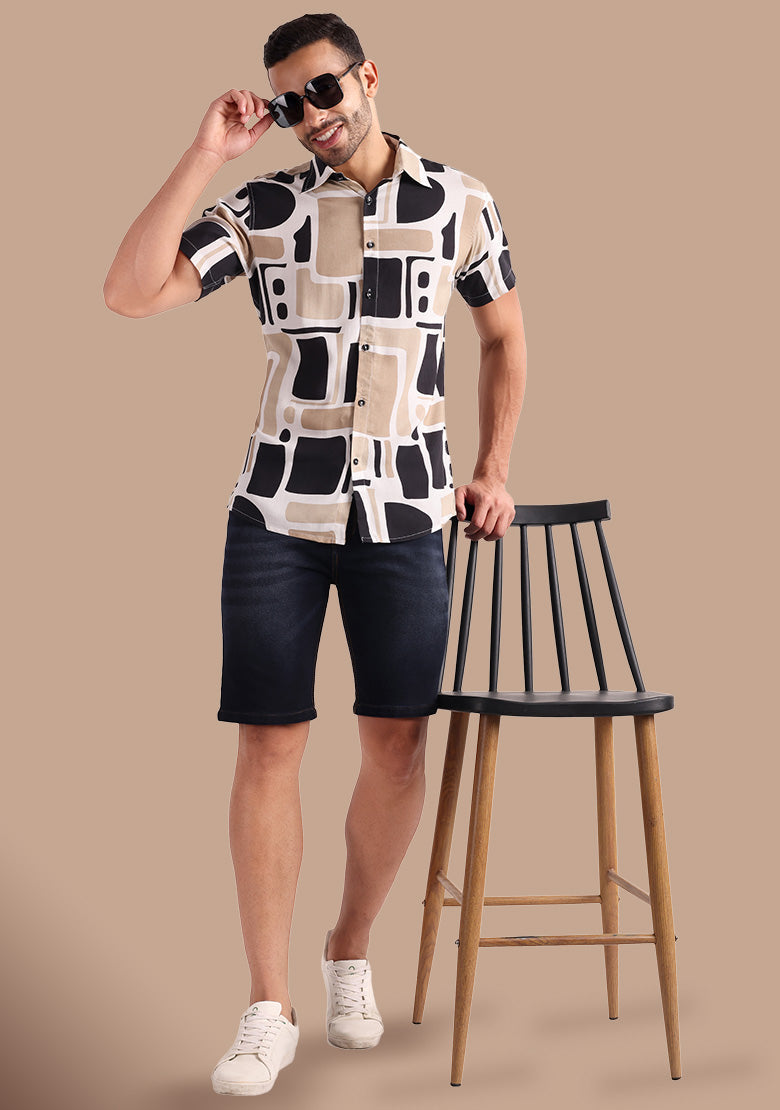 TerraDesi Urban Nomad Geometric Block Print Viscose Shirt
