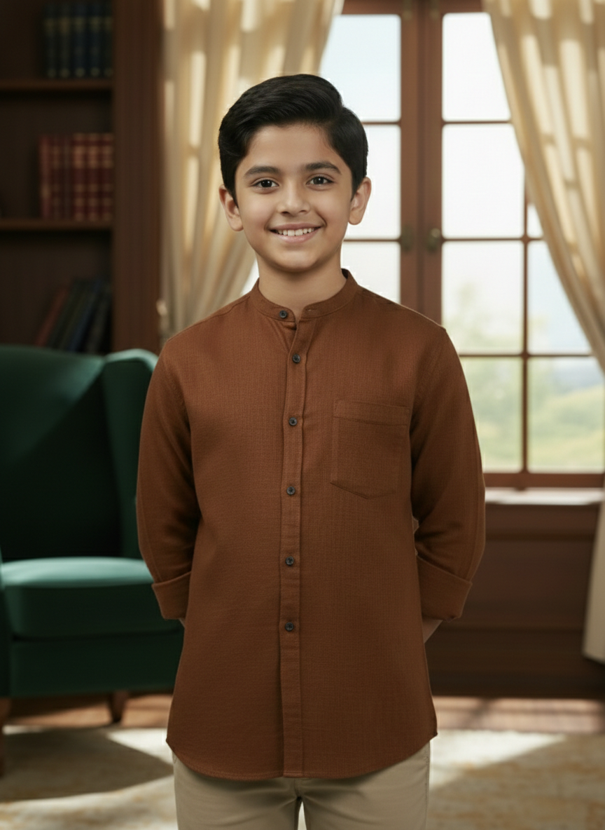 TerraDesi Junior Alabaster Grace Solid Mandarin Shirt