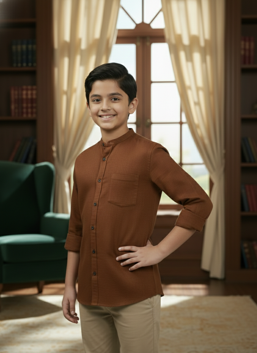 TerraDesi Junior Alabaster Grace Solid Mandarin Shirt