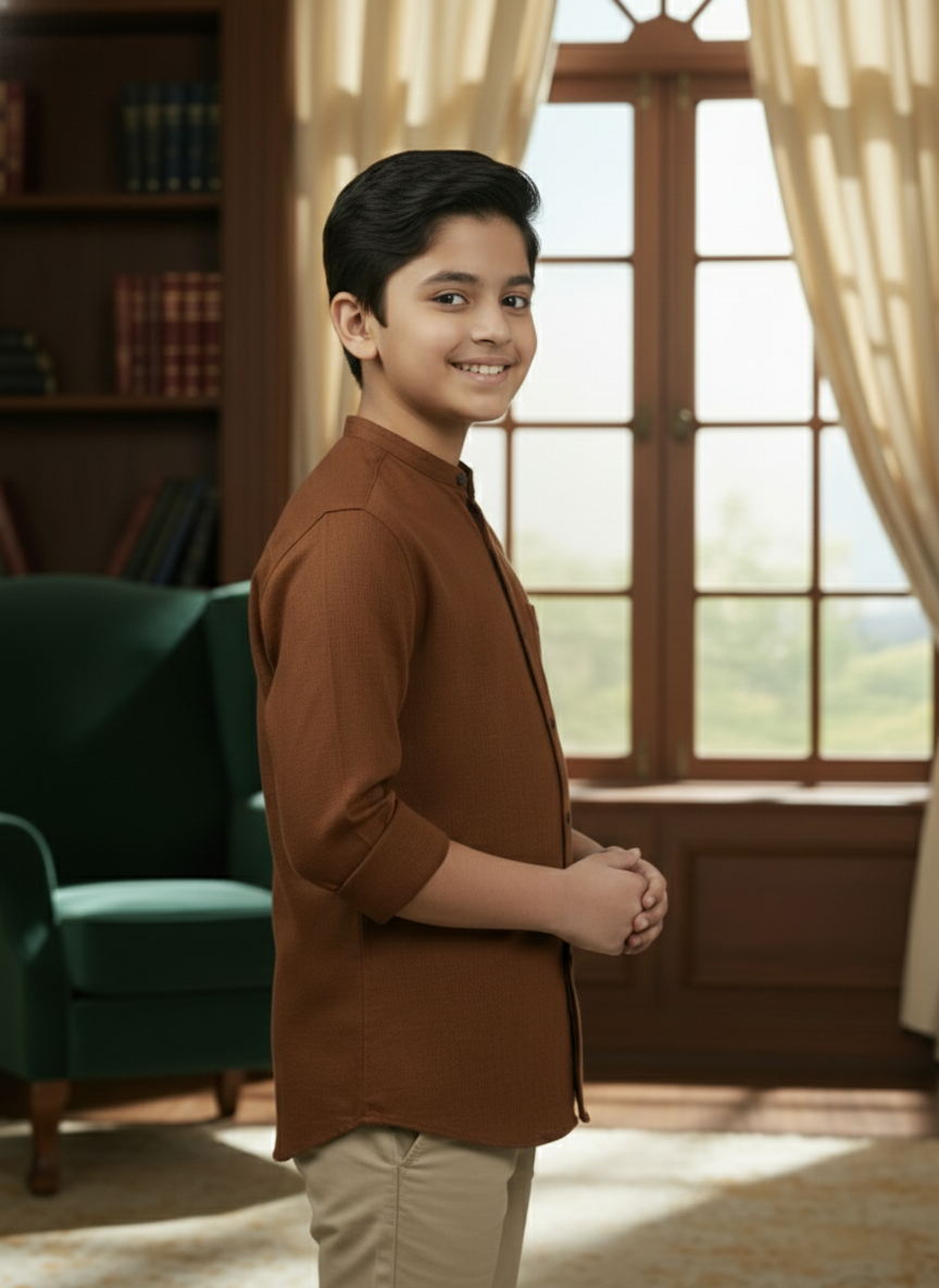 TerraDesi Junior Alabaster Grace Solid Mandarin Shirt