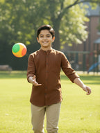 TerraDesi Junior Alabaster Grace Solid Mandarin Shirt