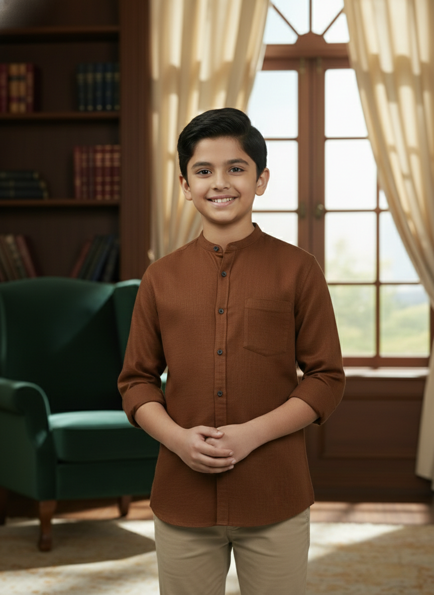 TerraDesi Junior Alabaster Grace Solid Mandarin Shirt