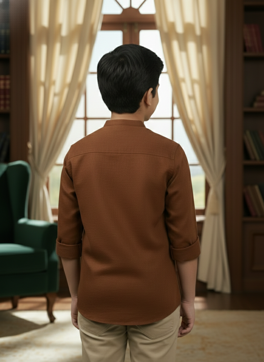 TerraDesi Junior Alabaster Grace Solid Mandarin Shirt