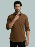 TerraDesi Men's Solid Cotton Short Kurta | Casual Full Sleeve Regular Fit (SE89)