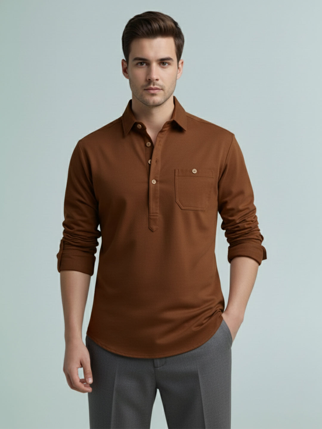 TerraDesi Onyx Midnight Solid Cotton Short Kurta