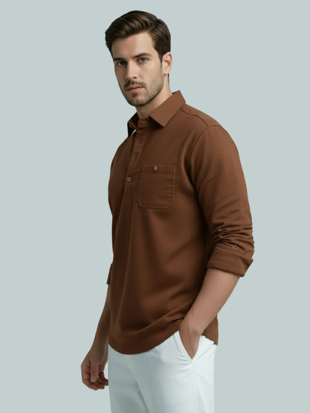 TerraDesi Men's Solid Cotton Short Kurta – Smart Everyday Style (SE88)