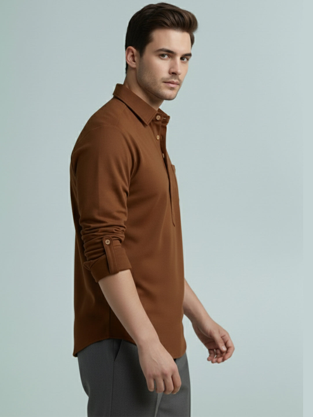 TerraDesi Onyx Midnight Solid Cotton Short Kurta