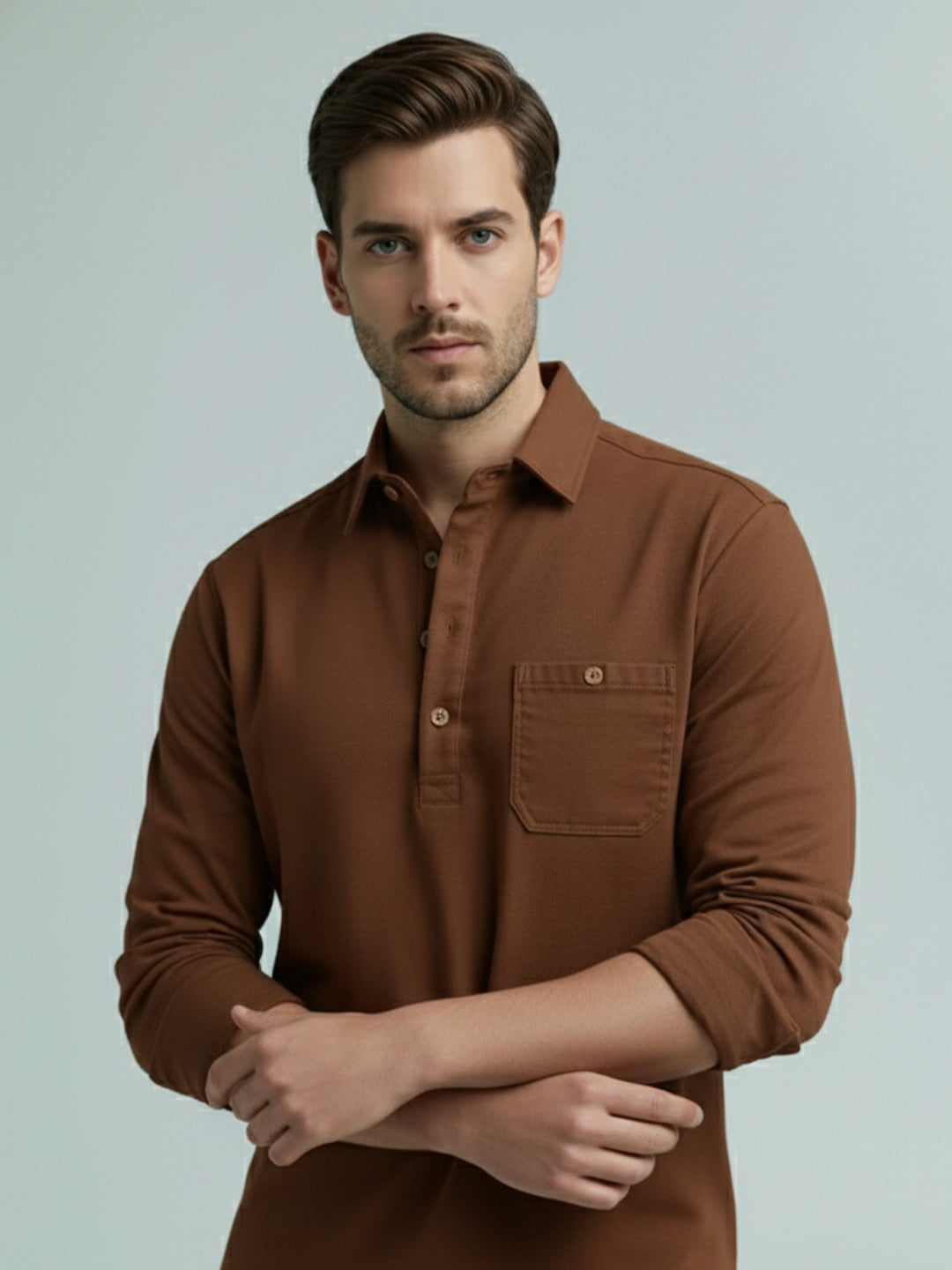 TerraDesi Men's Solid Cotton Short Kurta – Smart Everyday Style (SE88)