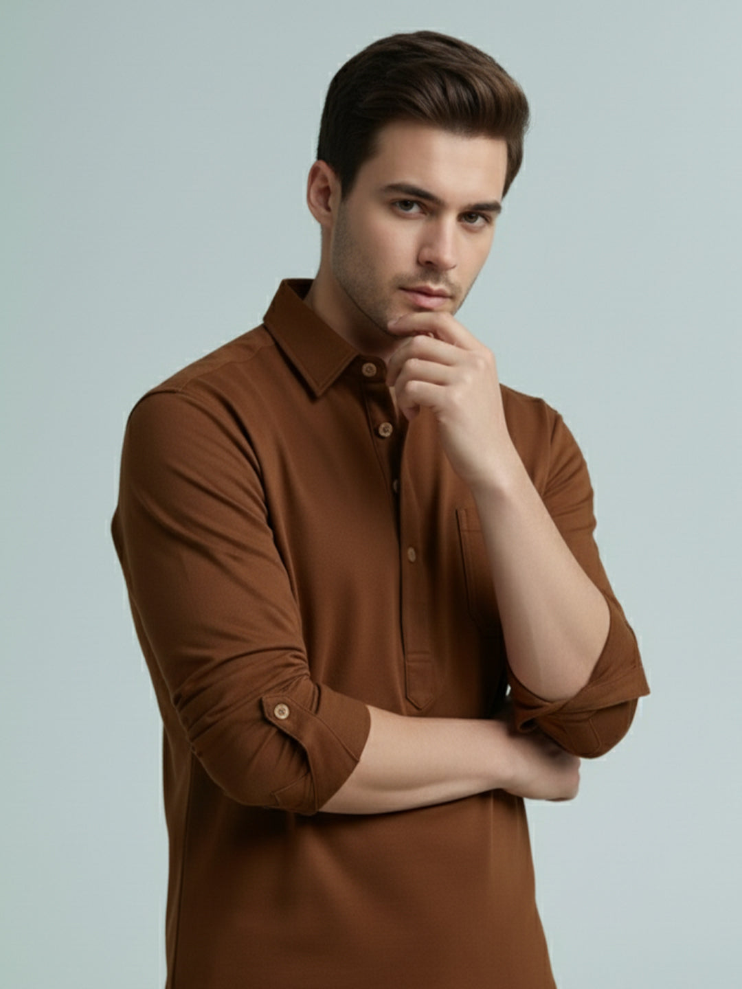 TerraDesi Onyx Midnight Solid Cotton Short Kurta