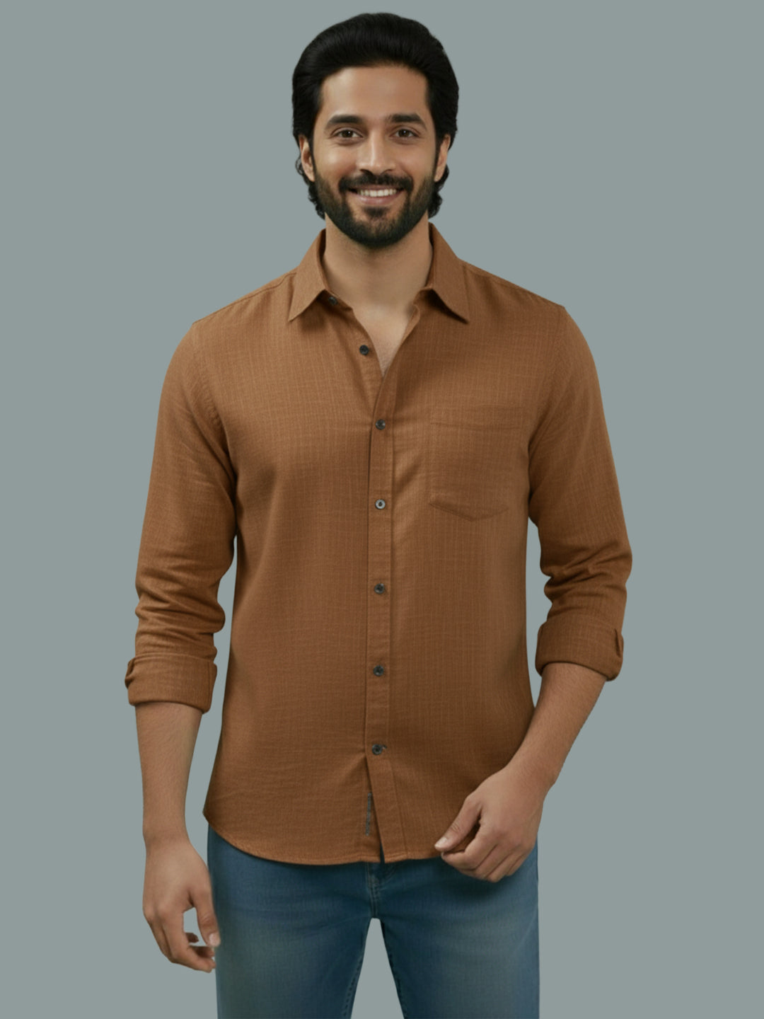 TerraDesi Citrine Glow Solid Cotton Blend Formal Shirt