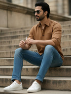 TerraDesi Azure Zenith Solid Cotton Blend Formal Shirt