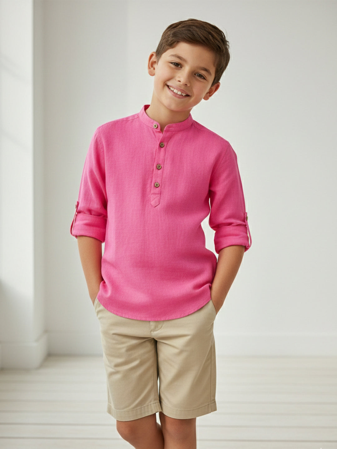 TerraDesi Junior Mint Serenity Solid Cotton Short Kurta
