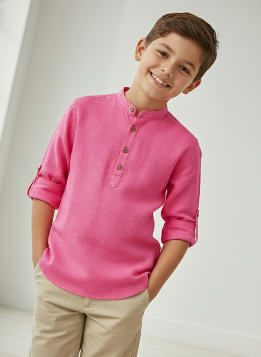 TerraDesi Junior Mint Serenity Solid Cotton Short Kurta