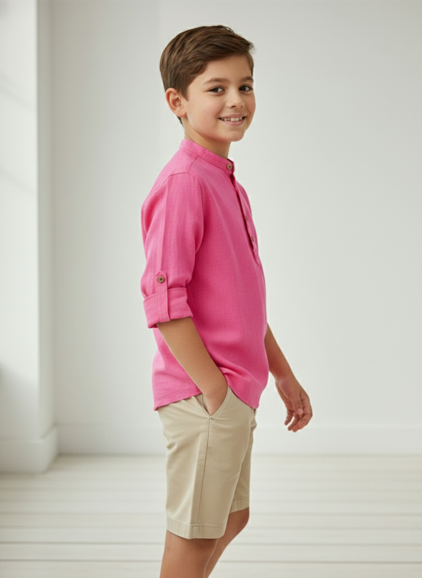 TerraDesi Junior Mint Serenity Solid Cotton Short Kurta