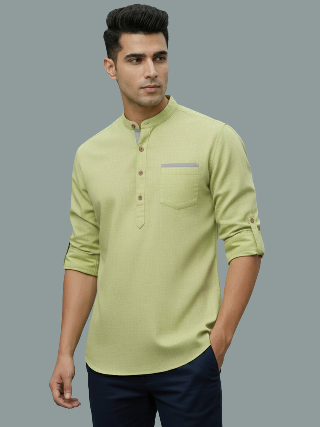 TerraDesi Men's Casual Regular Fit Full Sleeve Pocket Contrast Kurta (SE119)