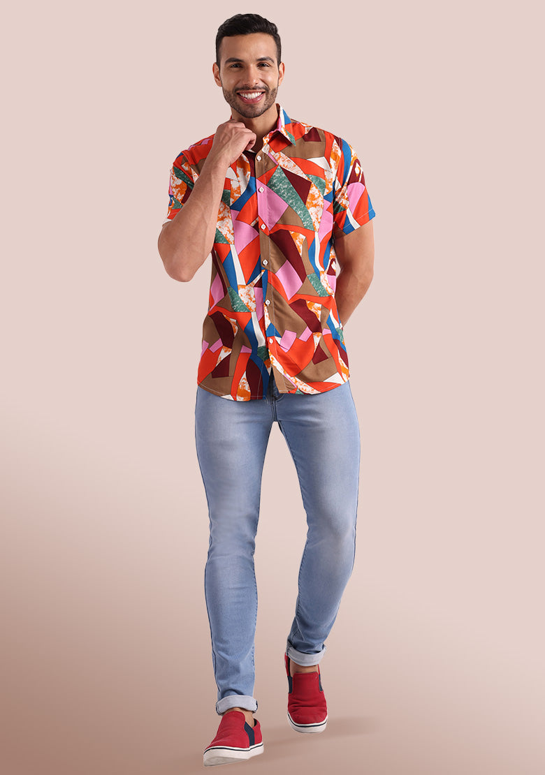 TerraDesi Multi-Hue Abstract Geometric Viscose Rayon Shirt Main image