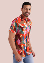 TerraDesi Multi-Hue Abstract Geometric Viscose Rayon Shirt