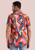 TerraDesi Multi-Hue Abstract Geometric Viscose Rayon Shirt