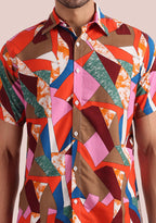 TerraDesi Multi-Hue Abstract Geometric Viscose Rayon Shirt
