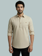 TerraDesi Men's Solid Cotton Short Kurta | Casual Full Sleeve Regular Fit (SE89)