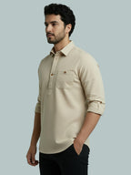 TerraDesi Men's Solid Cotton Short Kurta | Casual Full Sleeve Regular Fit (SE89)