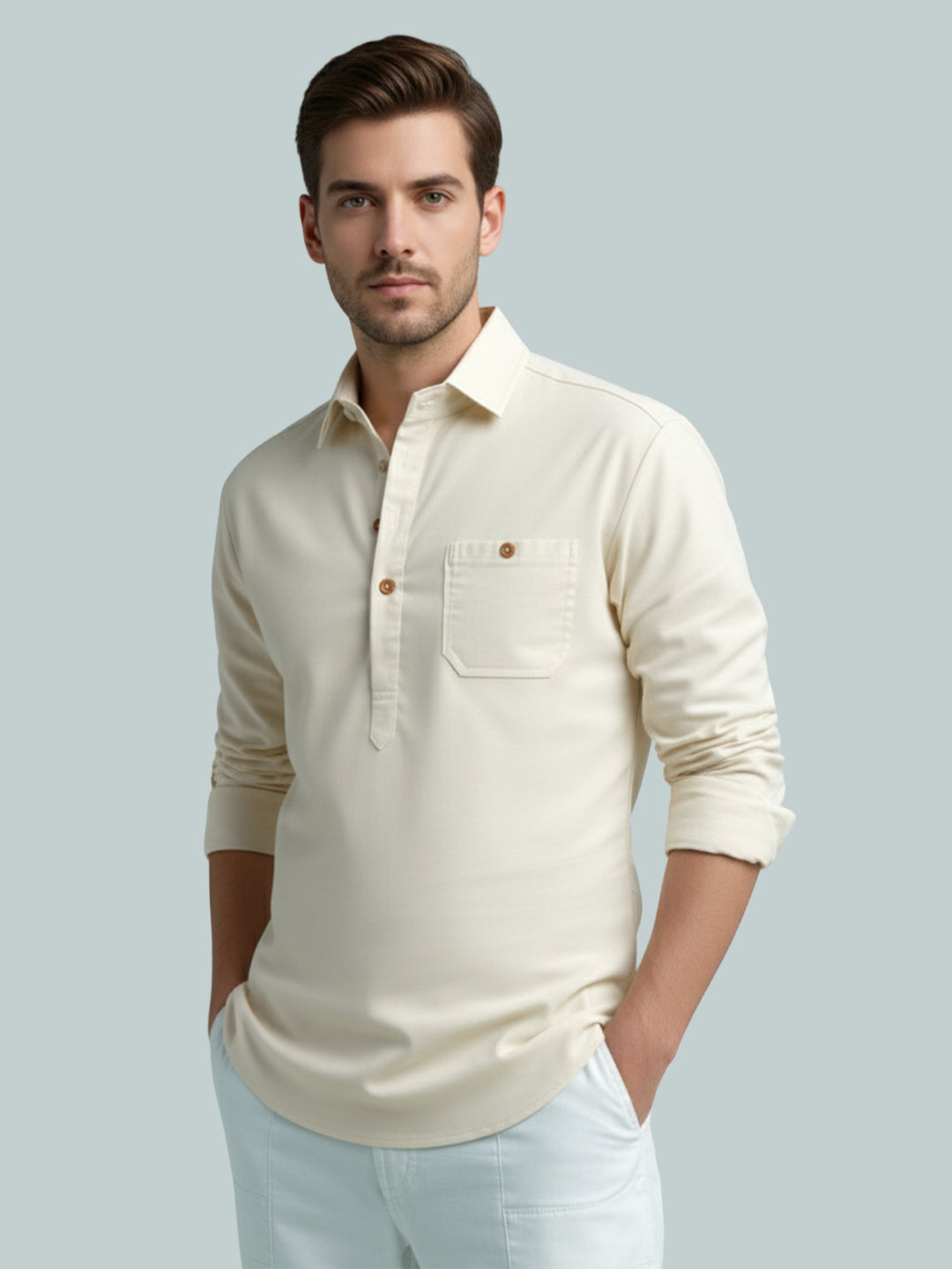 TerraDesi Men's Solid Cotton Short Kurta – Smart Everyday Style (SE88)