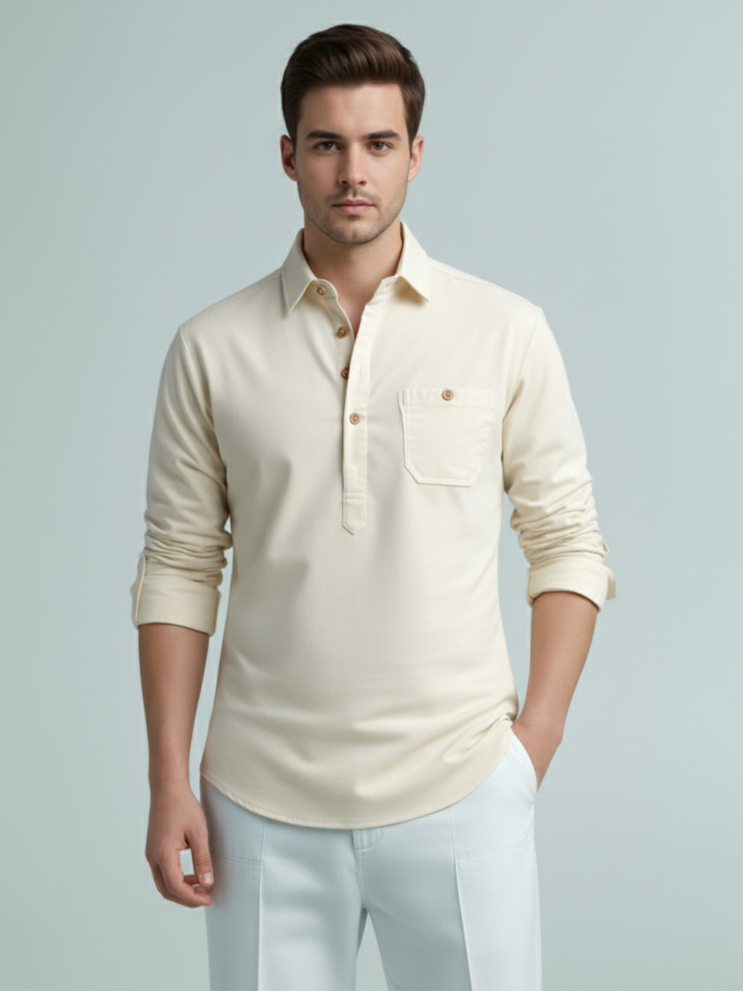TerraDesi Onyx Midnight Solid Cotton Short Kurta