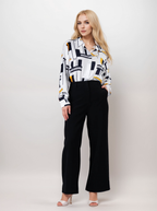 TerraDesi Ivory Grid Luxe Oversized Shirt – Modern Abstract Edit