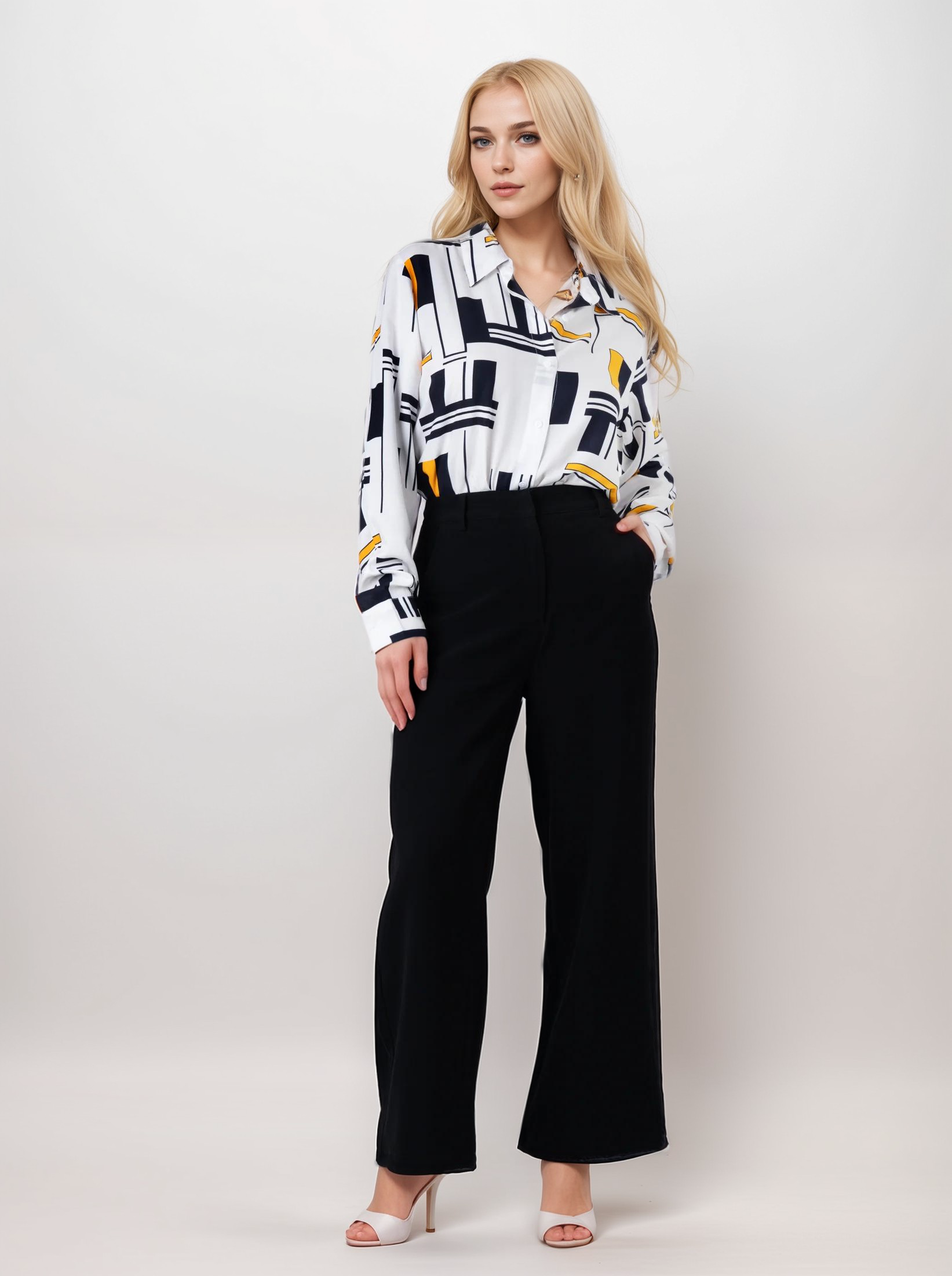 TerraDesi Ivory Grid Luxe Oversized Shirt – Modern Abstract Edit