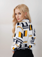 TerraDesi Ivory Grid Luxe Oversized Shirt – Modern Abstract Edit