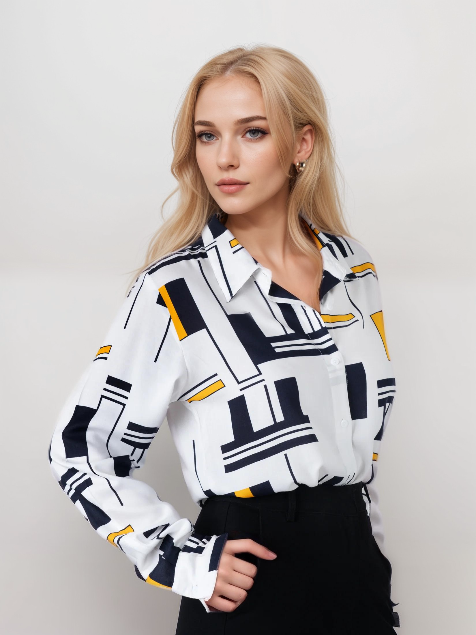 TerraDesi Ivory Grid Luxe Oversized Shirt – Modern Abstract Edit