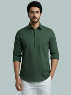 TerraDesi Men's Solid Cotton Short Kurta | Casual Full Sleeve Regular Fit (SE89)