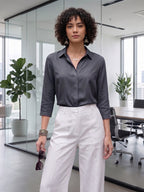 Charcoal Grace Satin Shirt – Modern Office Luxe