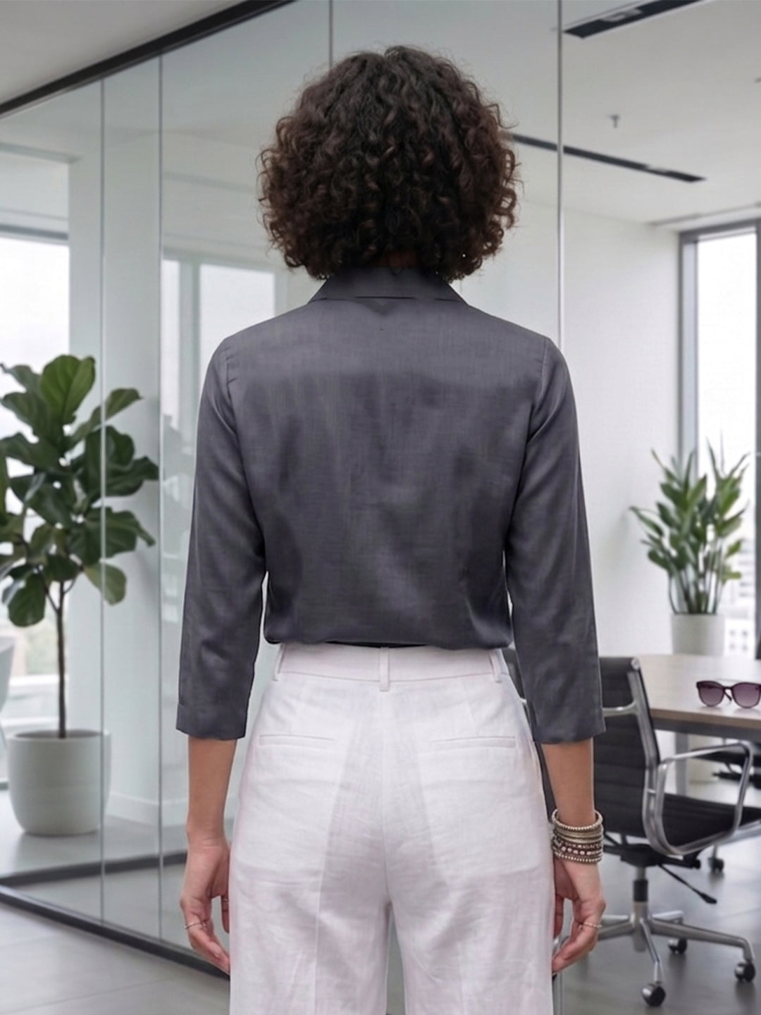 Charcoal Grace Satin Shirt – Modern Office Luxe