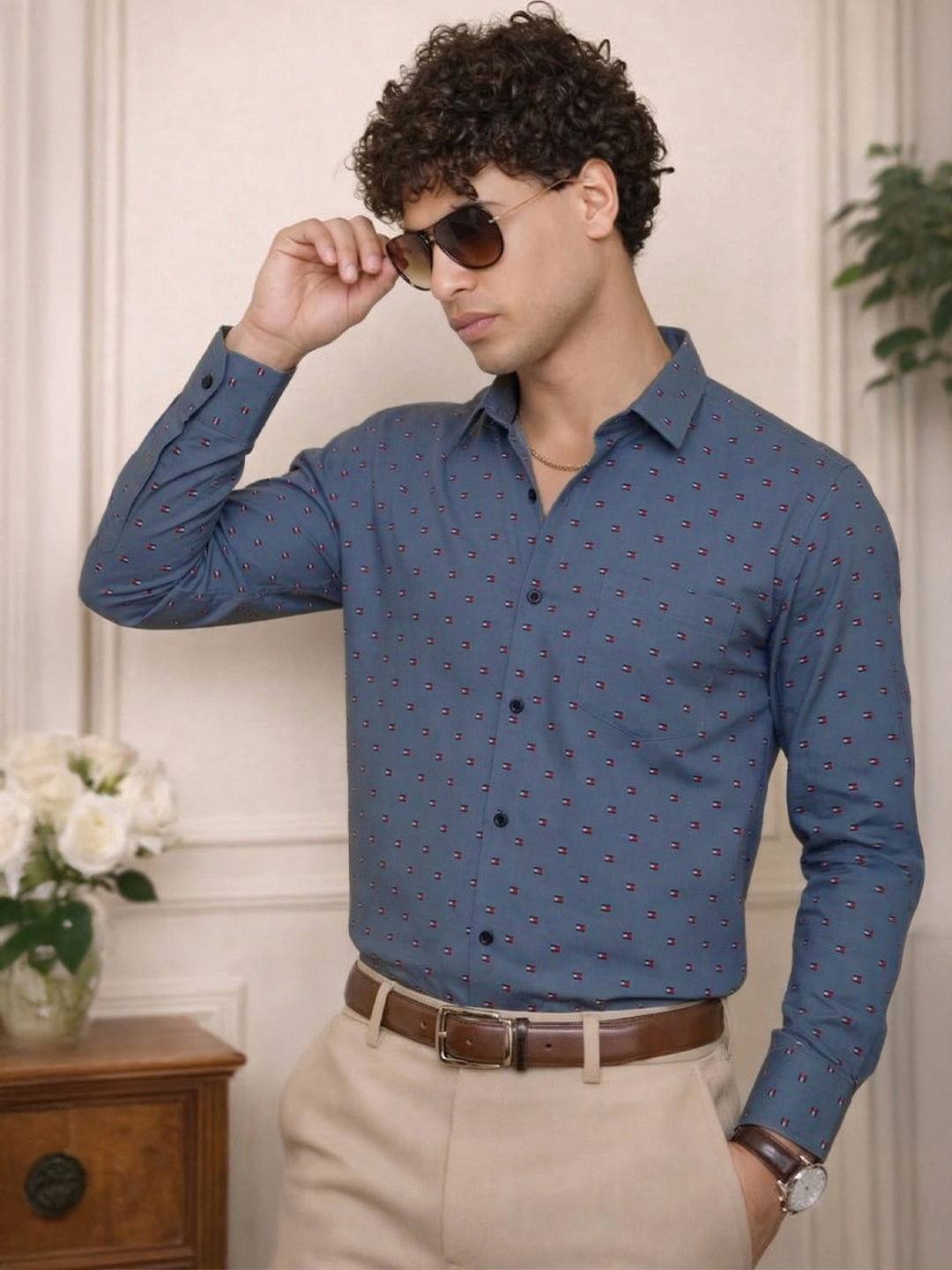 TerraDesi Urban Crest Printed Cotton Shirt for Men