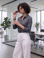 Charcoal Grace Satin Shirt – Modern Office Luxe