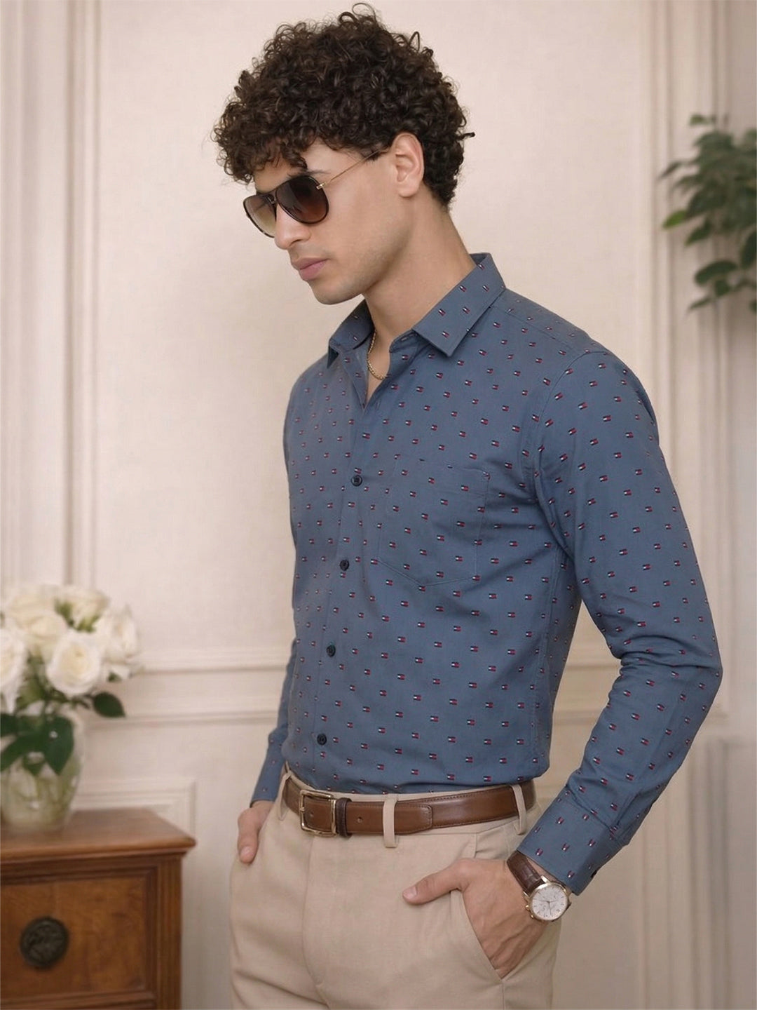 TerraDesi Urban Crest Printed Cotton Shirt for Men