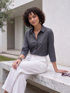 Charcoal Grace Satin Shirt – Modern Office Luxe