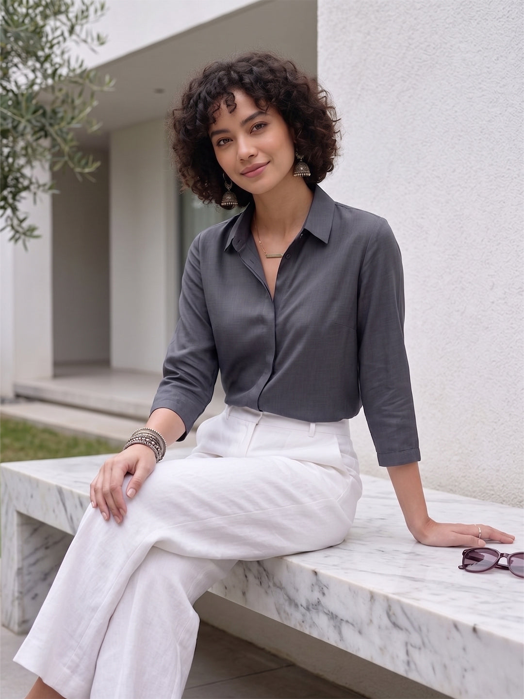 Charcoal Grace Satin Shirt – Modern Office Luxe