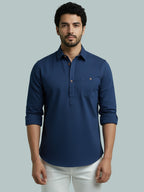 TerraDesi Men's Solid Cotton Short Kurta | Casual Full Sleeve Regular Fit (SE89)