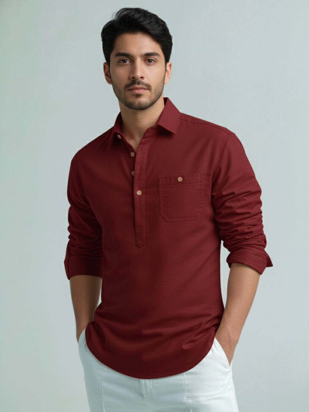 TerraDesi Men's Premium Cotton Short Kurta – Modern Ethnic Essential (SE82)