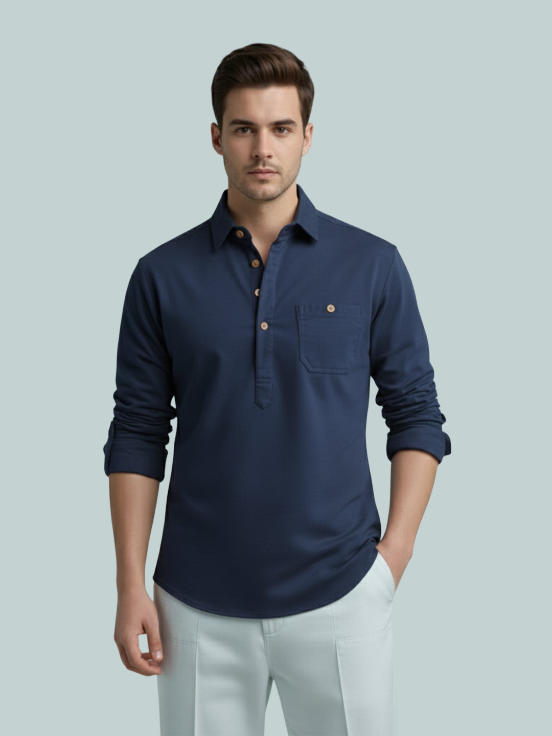 TerraDesi Onyx Midnight Solid Cotton Short Kurta