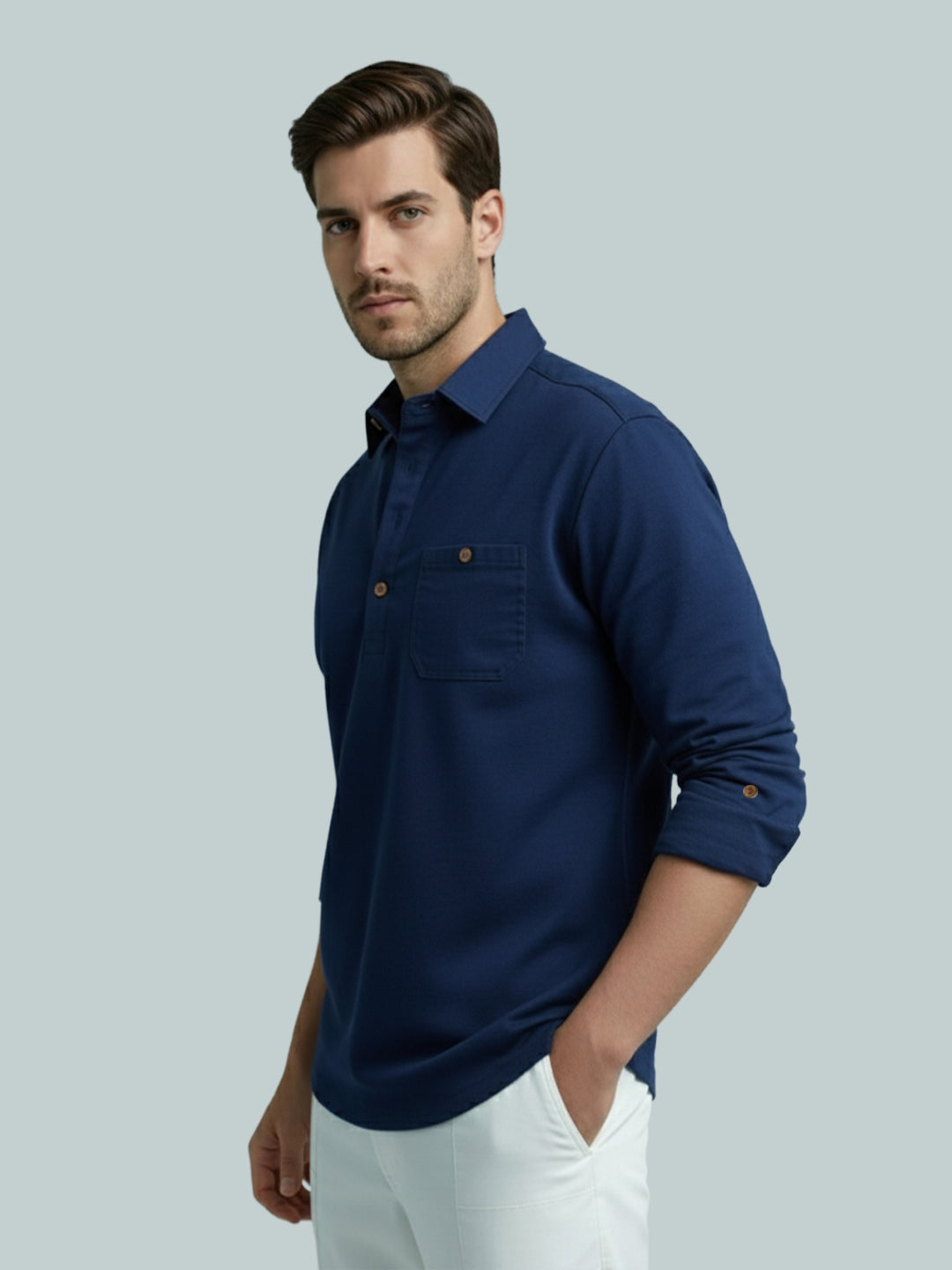 TerraDesi Men's Solid Cotton Short Kurta – Smart Everyday Style (SE88)