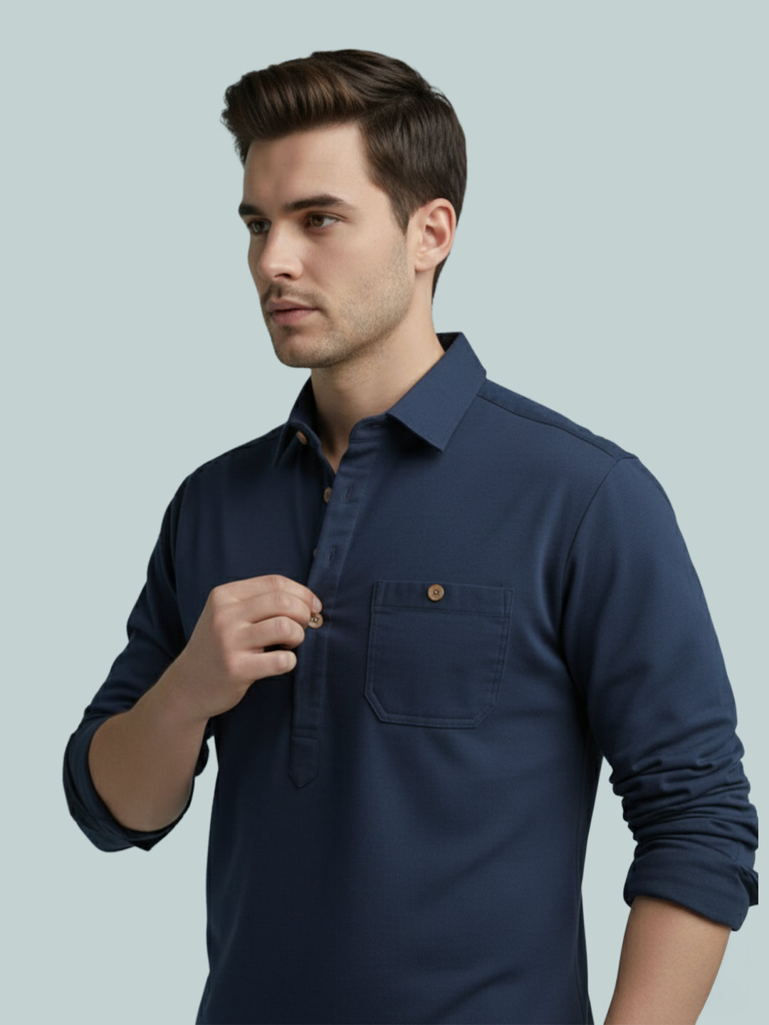 TerraDesi Onyx Midnight Solid Cotton Short Kurta