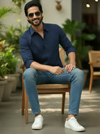 TerraDesi Azure Zenith Solid Cotton Blend Formal Shirt