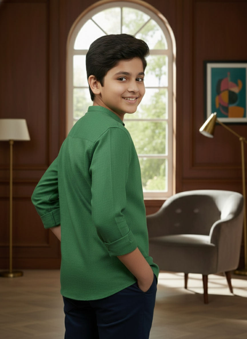 TerraDesi Junior Alabaster Grace Solid Mandarin Shirt