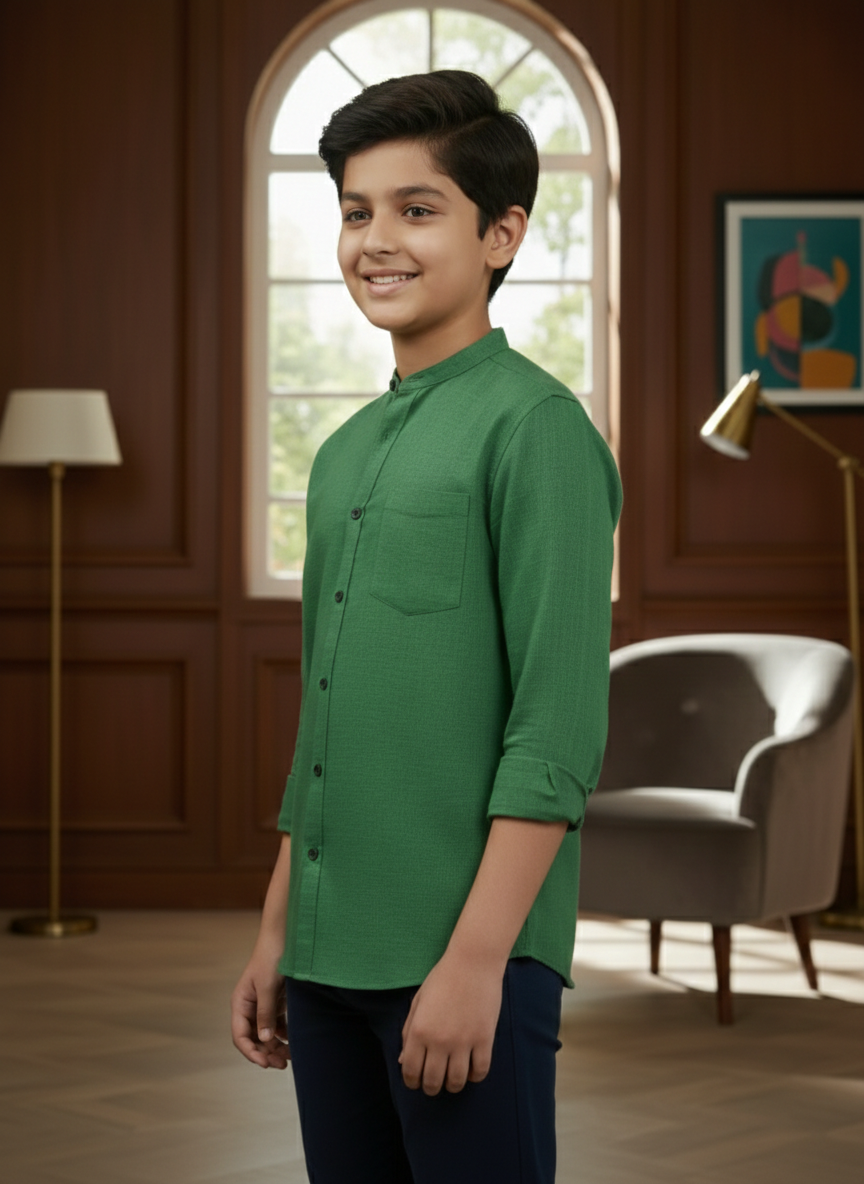 TerraDesi Junior Alabaster Grace Solid Mandarin Shirt