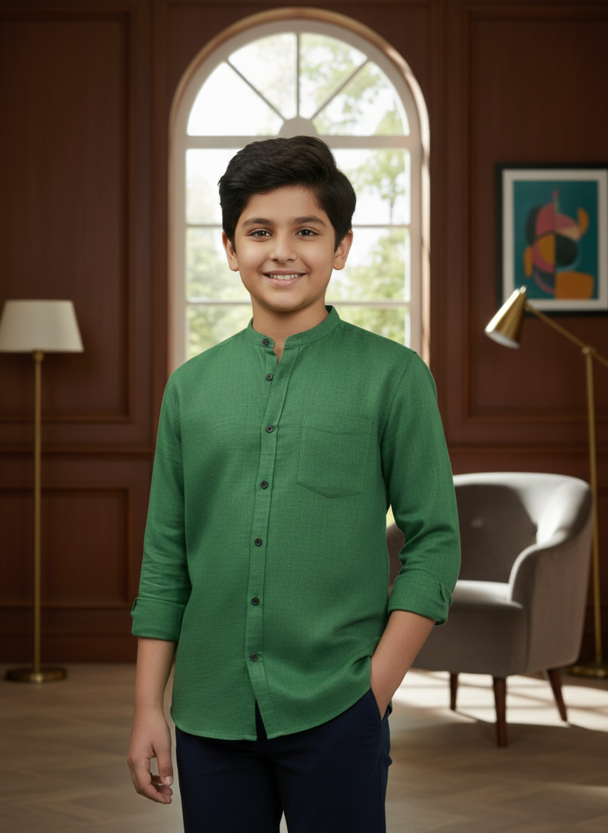 TerraDesi Junior Alabaster Grace Solid Mandarin Shirt