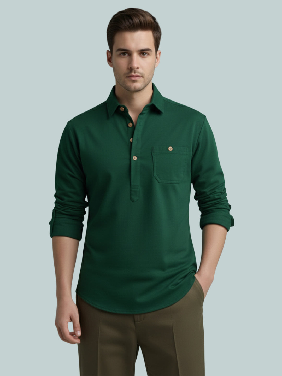 TerraDesi Onyx Midnight Solid Cotton Short Kurta
